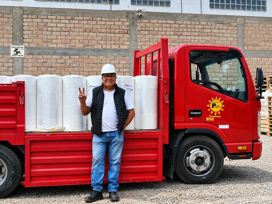 Camión cargado con bobinas de polietileno para despacho a Lima y provincias